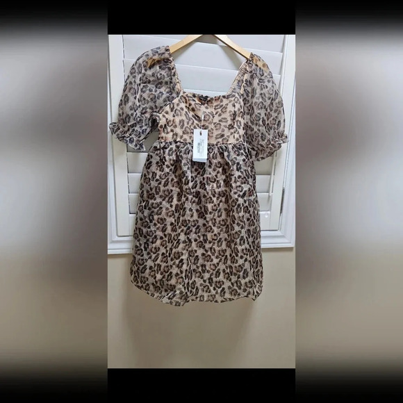 🐆HOST PICK🐆Endless Rose Organza Animal Fluffy Sleeves Baby Doll Dress size S - Picture 5 of 9